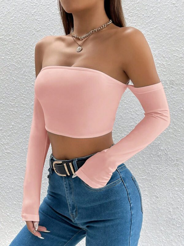 SHEIN PETITE Top court style épaules dénudées unicolore – Image 10