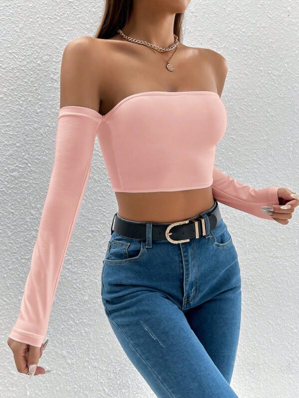 SHEIN PETITE Top court style épaules dénudées unicolore – Image 11