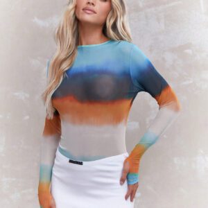 MISSGUIDED Haut à manches longues imprimé en maille transparente
