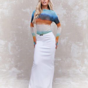 MISSGUIDED Haut à manches longues imprimé en maille transparente