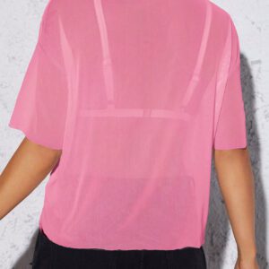 SHEIN PETITE Haut noir d"été pour femme en maille transparente à épaules tombantes sans soutien-gorge