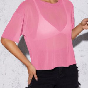 SHEIN PETITE Haut noir d"été pour femme en maille transparente à épaules tombantes sans soutien-gorge