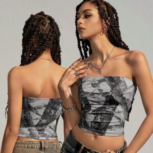 SHEIN EZwear Top bustier court imprimé branche pour femmes, épousant la silhouette
