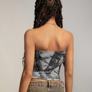 SHEIN EZwear Top bustier court imprimé branche pour femmes, épousant la silhouette