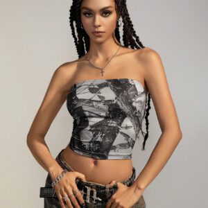 SHEIN EZwear Top bustier court imprimé branche pour femmes, épousant la silhouette