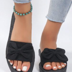 Chaussures plates antidérapantes pour femmes synthétique à décor de nœud papillon à la mode, sandales plates décontractées pour la plage