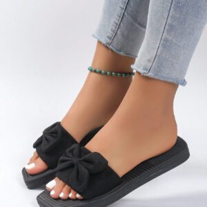 Chaussures plates antidérapantes pour femmes synthétique à décor de nœud papillon à la mode, sandales plates décontractées pour la plage