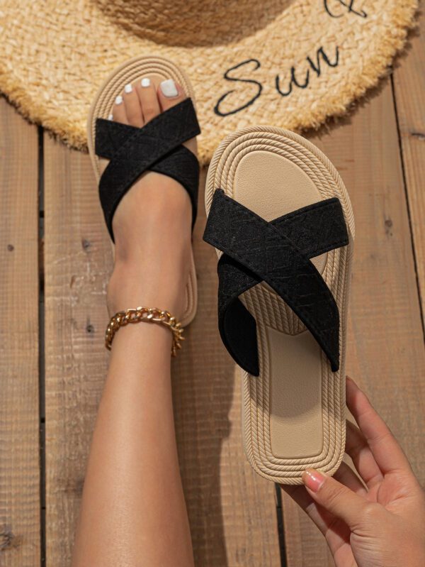 Pantoufles Bride Croisée Décontracté Pour Femme , Adapté Pour Extérieur , À La Mode Pour Plage Et Vacances – Image 4