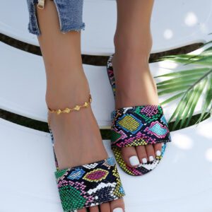 à motif python Sandales Plates , Multicolore À La Mode imprimé de serpent Pour Femme Sandales Plates