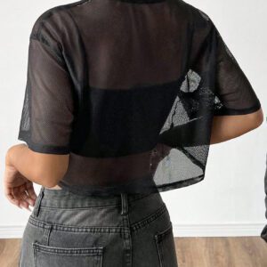 SHEIN EZwear Top en maille noir à manches courtes pour femmes