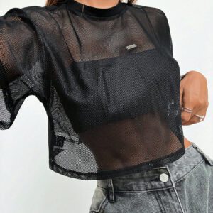 SHEIN EZwear Top en maille noir à manches courtes pour femmes
