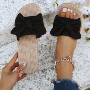 Chaussons à nœud papillon beige pour femmes, sandales à bout ouvert à la mode et antidérapantes pour porter en extérieur et à la plage