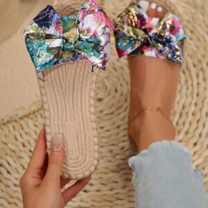 Chaussons à nœud papillon beige pour femmes, sandales à bout ouvert à la mode et antidérapantes pour porter en extérieur et à la plage