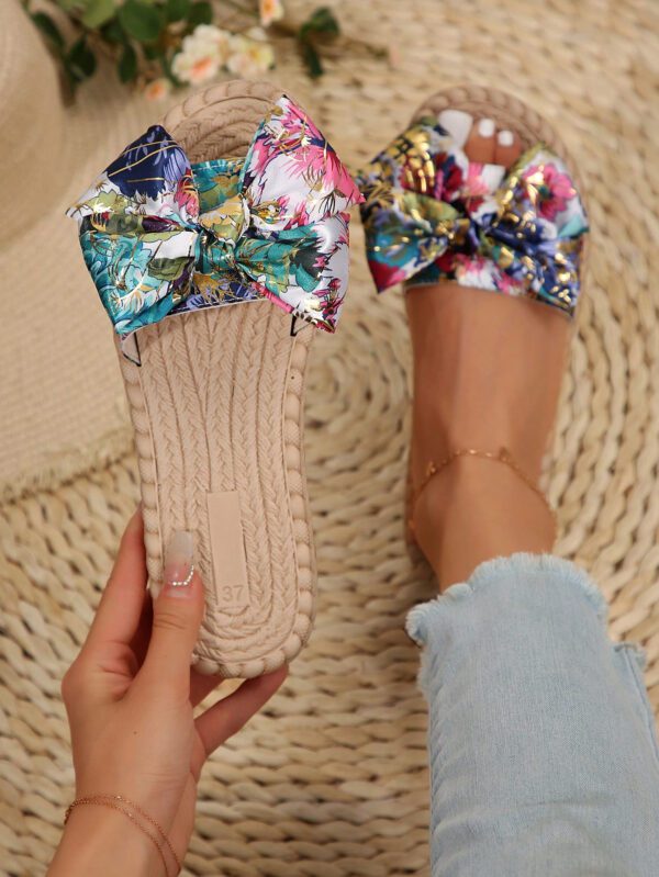 Chaussons à nœud papillon beige pour femmes, sandales à bout ouvert à la mode et antidérapantes pour porter en extérieur et à la plage – Image 9
