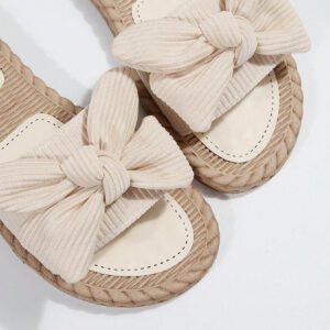 Chaussons à nœud papillon beige pour femmes, sandales à bout ouvert à la mode et antidérapantes pour porter en extérieur et à la plage