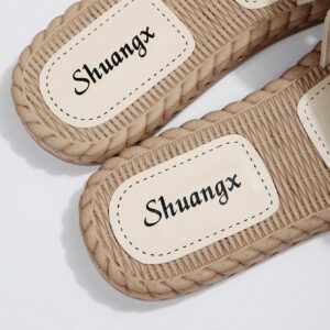 Chaussons à nœud papillon beige pour femmes, sandales à bout ouvert à la mode et antidérapantes pour porter en extérieur et à la plage