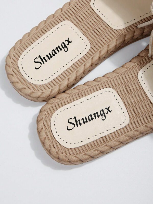 Chaussons à nœud papillon beige pour femmes, sandales à bout ouvert à la mode et antidérapantes pour porter en extérieur et à la plage – Image 12