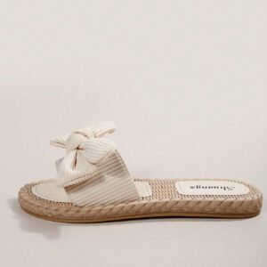 Chaussons à nœud papillon beige pour femmes, sandales à bout ouvert à la mode et antidérapantes pour porter en extérieur et à la plage