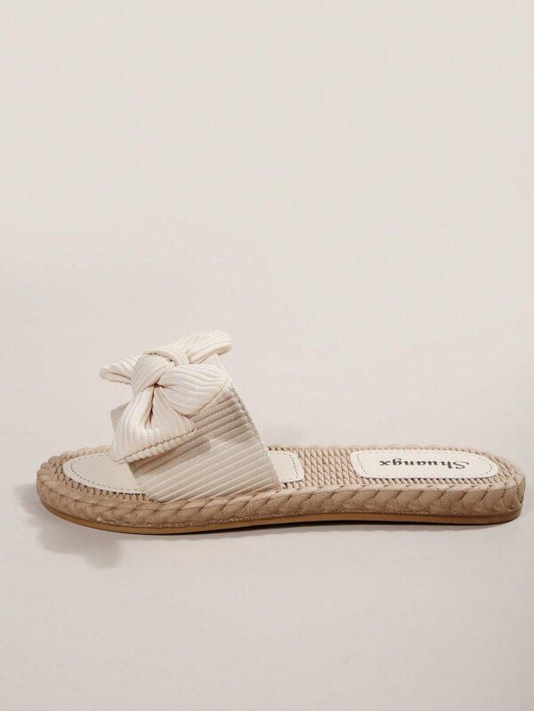 Chaussons à nœud papillon beige pour femmes, sandales à bout ouvert à la mode et antidérapantes pour porter en extérieur et à la plage – Image 13