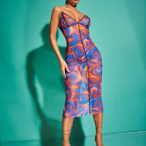 SHEIN BAE Robe moulante à imprimé marbré à piqûre