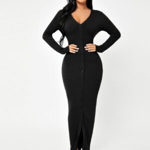 SHEIN SXY Robe moulante à bouton côtelée