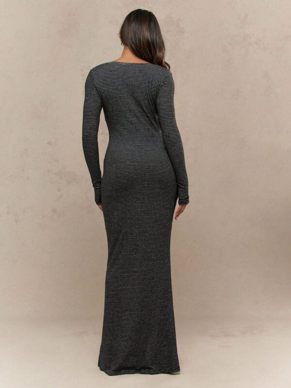 MISSGUIDED Robe maxi près du corps à rayures, col carré, manches longues, basique quotidien – Image 3