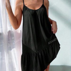 Robe tank simple pour femme de unicolore avec ourlet à volants pour l'été