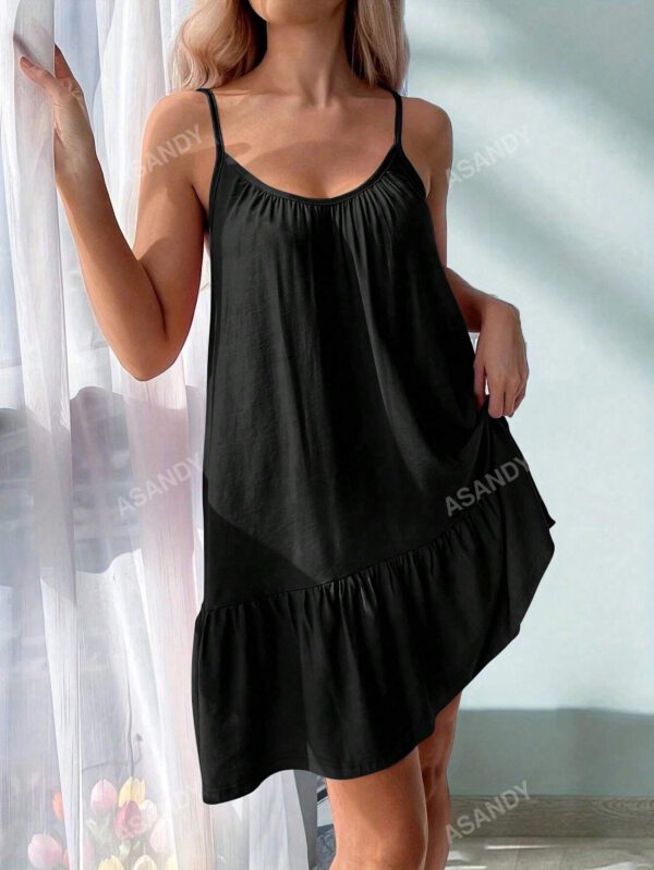 Robe tank simple pour femme de unicolore avec ourlet à volants pour l'été