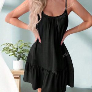 Robe tank simple pour femme de unicolore avec ourlet à volants pour l'été