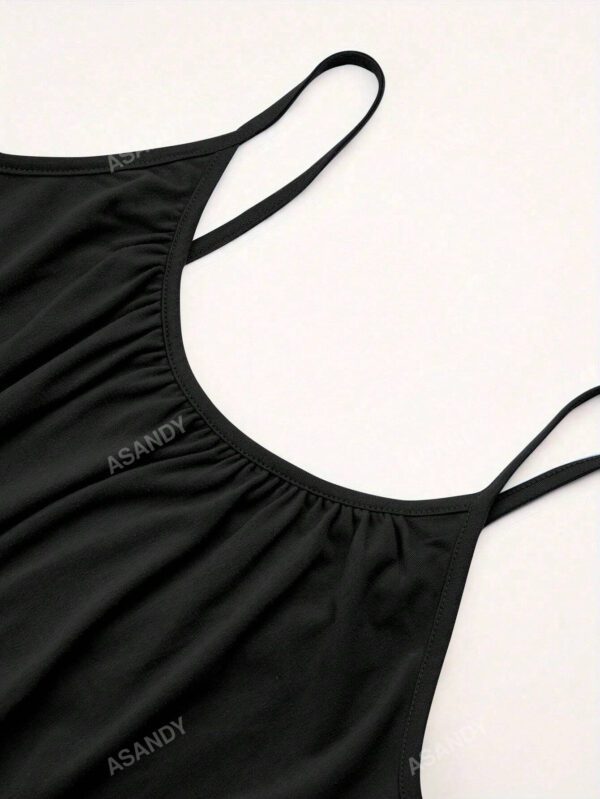 Robe tank simple pour femme de unicolore avec ourlet à volants pour l'été – Image 7