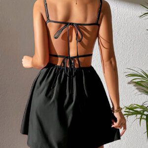 SHEIN PETITE Robe À Fines Brides À Nœud À Ruchés