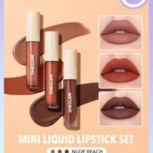 SHEGLAM Ensemble De 3 Mini Rouges À LèVres Liquides Mats- Beach, Longue DuréE, Nourrissant À L'Huile De Tournesol, RéDuisant Les Ridules Des LèVres, Ensemble De Voyage De Rouges À LèVres Liquides     NoëL Cadeau De NoëL Hiver Thanksgiving DéCoration De NoëL Maquillage FÊTe Plage Voyage Vacances Rose Y1260K NoëL Cadeau De NoëL Hiver Thanksgiving DéCoration De NoëL Maquillage FÊTe Plage Voyage Vacances Rose Y2K Promos Offres Camping ExtéRieur PréSent