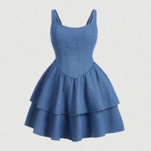 SHEIN MOD Robe Courte en Jean à Bretelles
