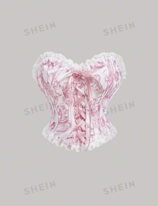 SHEIN MOD Bustier À Lacets Décoratif avec Motif de Fleurs