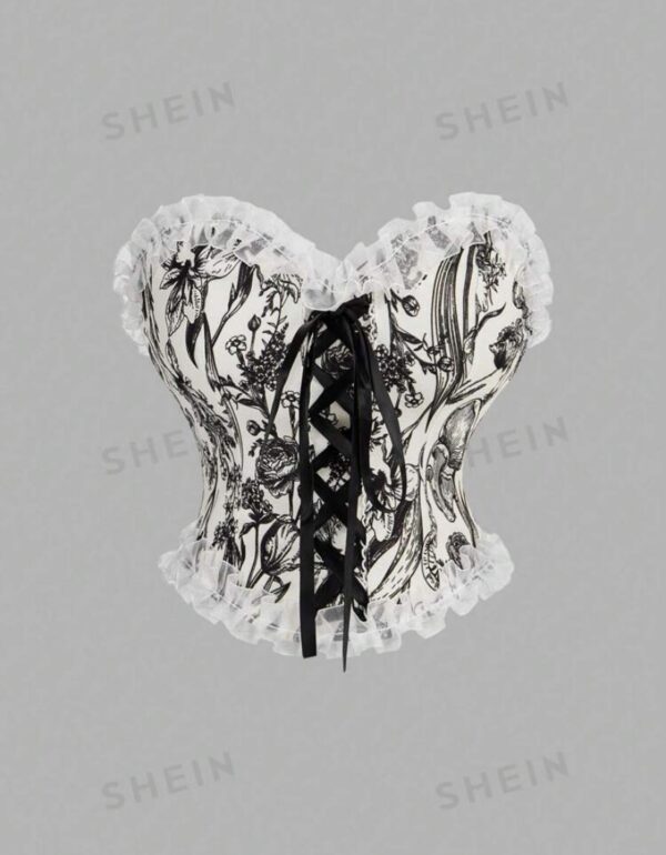 SHEIN MOD Bustier À Lacets Décoratif avec Motif de Fleurs – Image 6