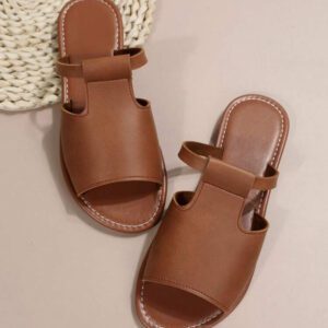 Sandales plates découpées à bande unique pour femmes, sandales plates extérieures minimalistes unicolore et élégantes