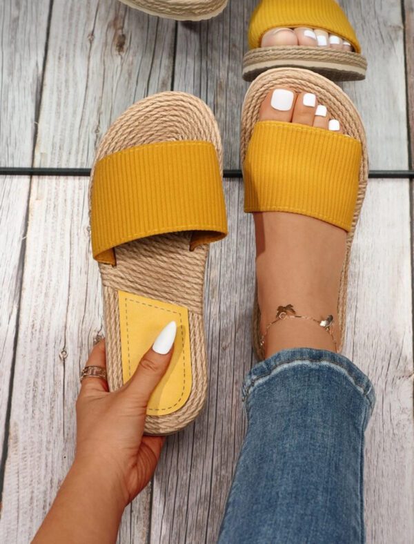 Tongs mode vêtements d'extérieur Imitation ficelle bas chaussons pour femmes sandales semelle épaisse mode pantoufles d'été – Image 3