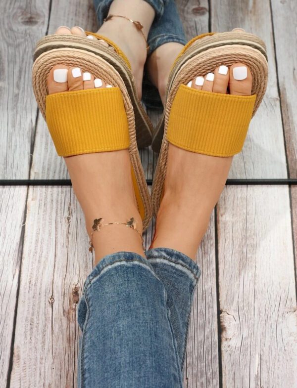 Tongs mode vêtements d'extérieur Imitation ficelle bas chaussons pour femmes sandales semelle épaisse mode pantoufles d'été – Image 4