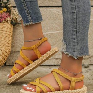 Sandales Plates Unies Pour Femmes, Chaussures D'été Décontractées À Bout Ouvert, Chaussures De Plage Légères À Enfiler