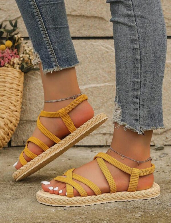 Sandales Plates Unies Pour Femmes, Chaussures D'été Décontractées À Bout Ouvert, Chaussures De Plage Légères À Enfiler
