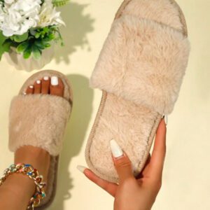Chaussons claquettes fourrés - Ecru