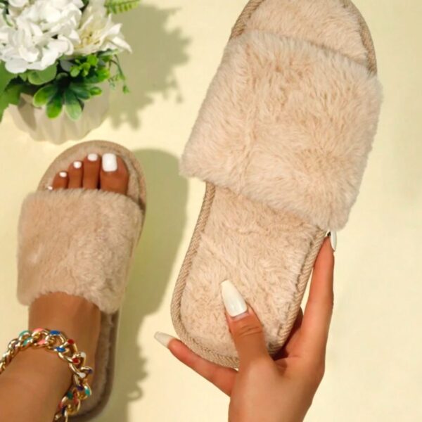 Chaussons claquettes fourrés - Ecru