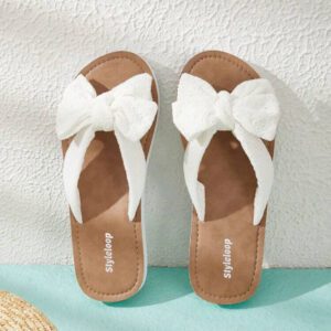 Nouvelles tongs à semelle épaisse et nœud papillon pour femmes, sandales d'extérieur décontractées / de plage antidérapantes pour dames