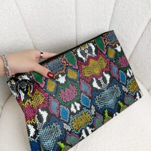 Sac De Poignet À La Mode Couleur Imprimé Serpent Grande Capacité Zippé