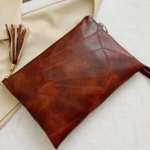 Sac à bandoulière rétro Litchi estampé avec décoration à franges, sac simple d'inspiration vintage