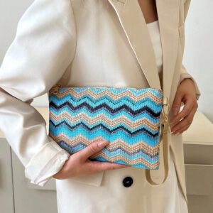 Sac En Paille Avec Motif À Chevrons Tissé Et Dragonne Pour Les Festivals / Vacances