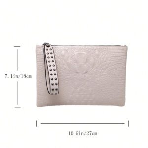 Sac à main clutch avec motif peau de crocodile et design d'enveloppe avec rivets