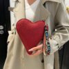 Pochette poignet en forme de cœur romantique, sac mode en cuir PU couleur unie pour femme