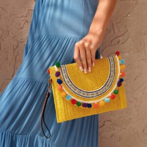 SHEIN VCAY Sac clutch de voyage pour femmes avec décoration de boule de fourrure, pour adolescentes