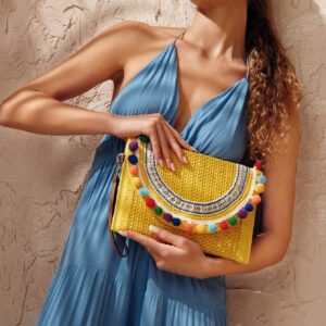 SHEIN VCAY Sac clutch de voyage pour femmes avec décoration de boule de fourrure, pour adolescentes